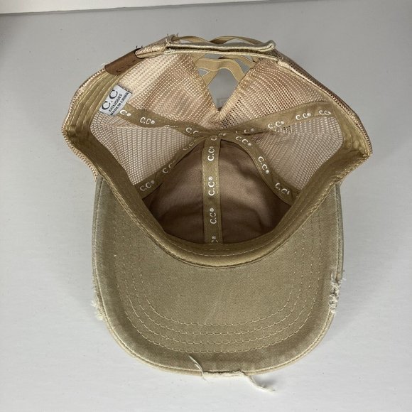 C.C. Pony Caps Women's Ponytail Hat Sunflower Patch Distresssed Style New - Picture 8 of 10